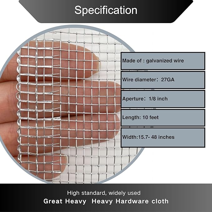 1/8 inch Galvanized Hardware Cloth Wire Mesh Screen Roll (16in x 10ft)