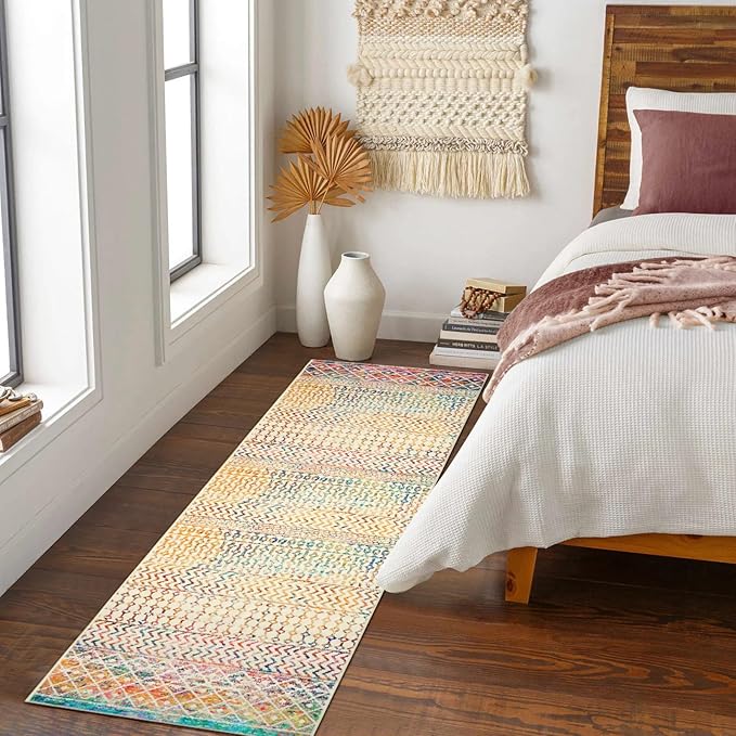 Moroccan Hallway Rug Runner 2x8, Ultra Soft Runner Rug with Rubber Backing Non Slip, Washable Kitchen Rug Distressed Floor Carpet Runner for Entryway Kitchen Bedroom Laundry Room