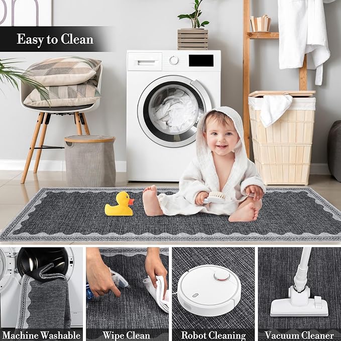Scalloped Rug 2x3 Rugs for Entryway, Solid Grey Rug Small Area Rug Non Slip Scalloped Bath Mat, Washable Rugs Front Door Mat Indoor Entrance,Soft Girls Nursery Dorm Carpet for Bedroom Kitchen