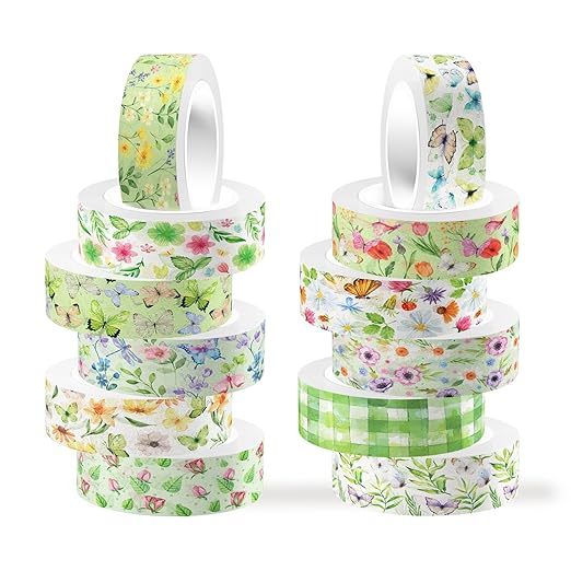 Adirasenotek Floral Washi Tape Set 12 Rolls,Flower Butterfly Washi Tape Decorative Paper Stickers Decorative Tape,DIY Art Crafts Wrapping Decor for Gifts Wrapping