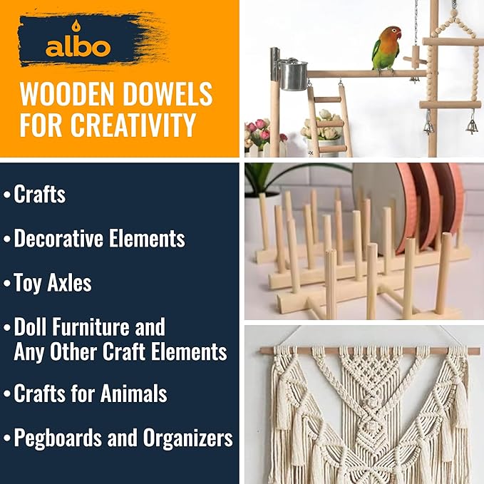 ALBO 1" x 24" Wooden Dowel Rods Set - 5 Pack Birch Natural Heavy Duty Hardwood Craft Sticks Furniture Woodworking Smooth Sanded Finish Railings Supports Decor Crafts Bulk Professional Pack