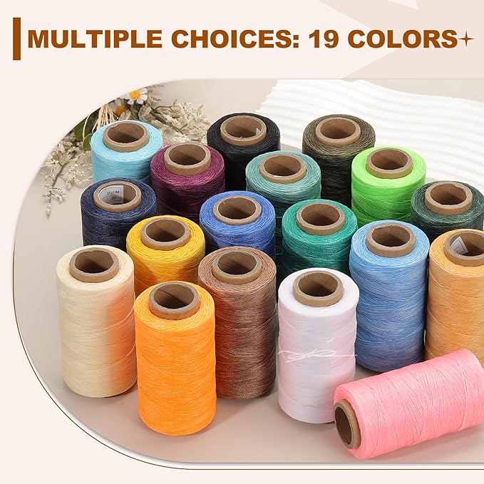 PATIKIL 284 Yard Flat Waxed Thread 150D 1mm Leather Sewing Cord for Repairing Shoes Bags Wallets Jewelry Making DIY Leather Craft, Sky Blue