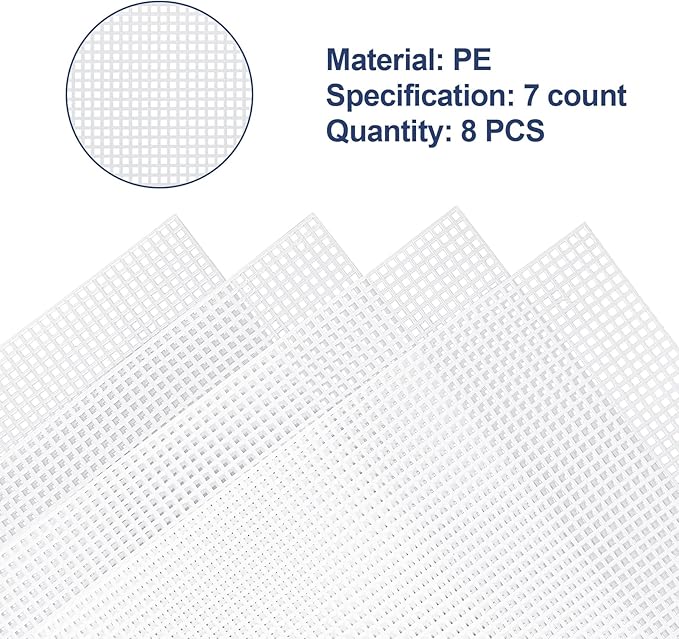 Caydo 8 Pieces 7 Count Plastic Canvas Sheets, Plastic Mesh Sheet for Cross Stitch, Making Aquarium Dividers, Knit Crochet Projects, 10.5 x 13.5 Inch
