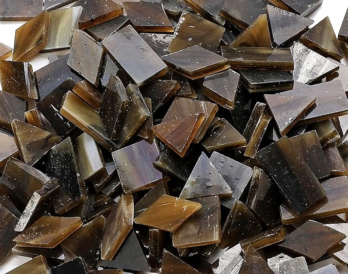 Lanyani Glass Mosaic Tiles for Art Crafts, 4 Shapes Mixed Tiffany Stained Glass Pieces, 200 Pieces, Square/Rectangle/Diamond/Triangle,Coffee