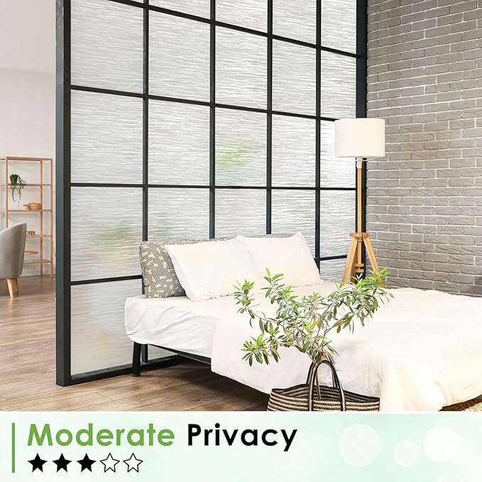 Homein Window Privacy Film, Frosted Glass Window Film Decorative, Non Adhesive Glass Clings, Static Cling Door Coverings, UV Blocking Privacy Sticker for Home, Pure Wave, 17.5 x 157.4 inches