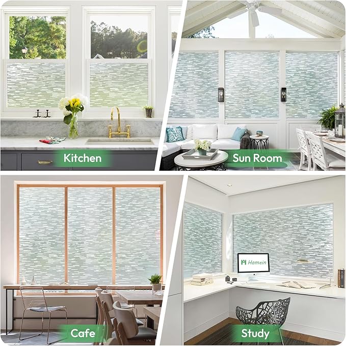 Homein Window Privacy Film, Frosted Glass Window Film Decorative, Non Adhesive Glass Clings, UV Blocking Static Cling Front Door Coverings, Removable Privacy Sticker for Home, 23.6 x 78.7 inches