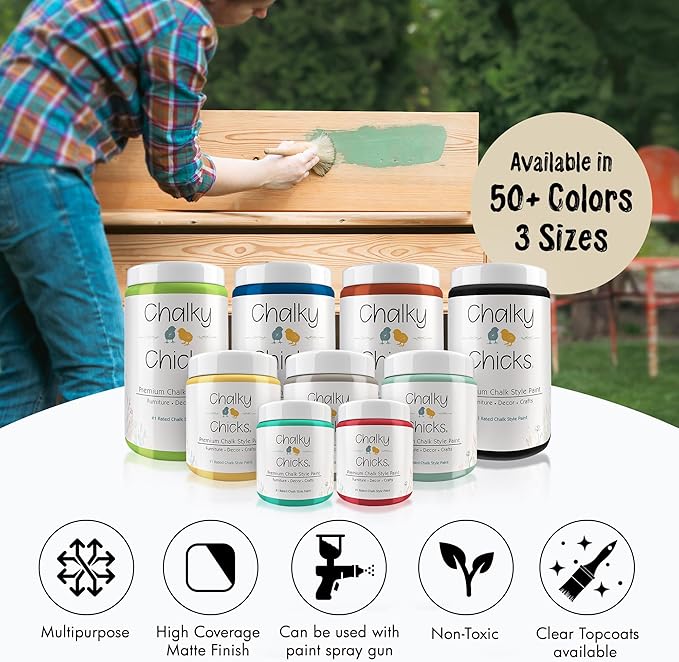 Chalky Chicks All-in-One Chalk Paint for Furniture or Cabinet - 32 Fl Oz - Matte Finish Cuppa Latte Tan for Metal, Wood Furniture Paint - No Sanding All-in-One for Home Decor & Crafts, USA Made