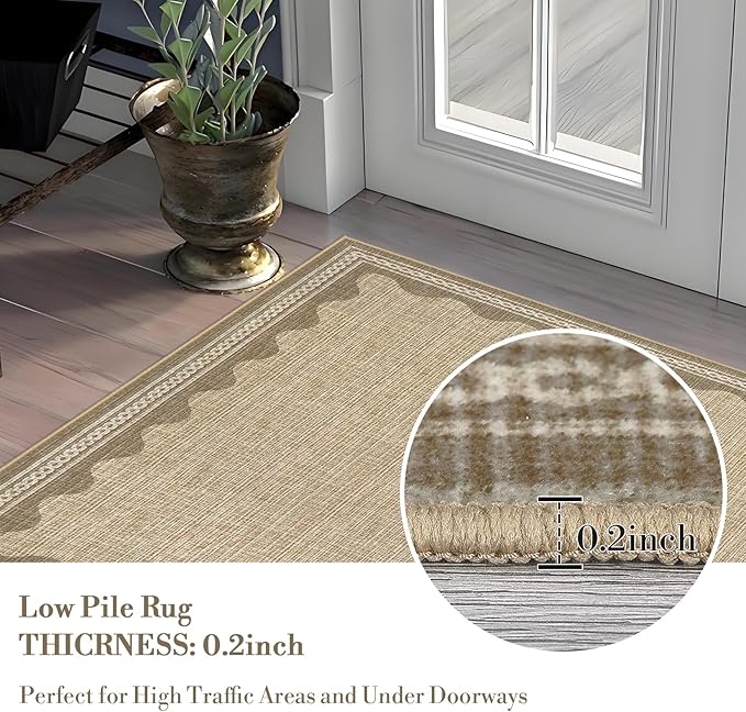 Scalloped Rug 2.5x10 Runners for Hallways, Solid Jute Non Slip Scalloped Bath Runner, Washable Rug for Bedroom Girls, Rugs for Kitchen Floor Soft Dorm Nursery Carpet for Bedside
