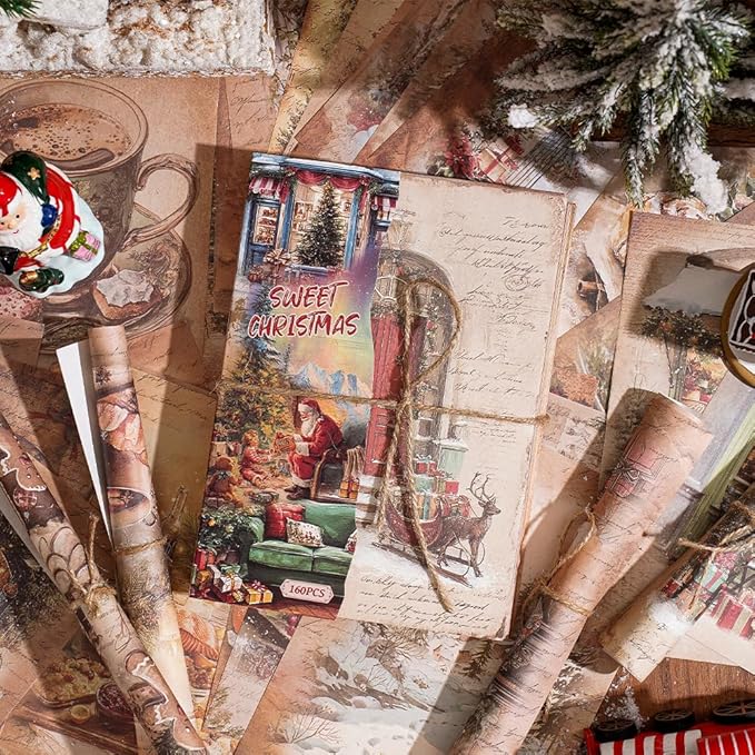 160 sheets of Christmas scrapbook paper, journaling scrapbook supplies craft collage paper set, junk journal bullet journal poster room decor for card making decorative gifts