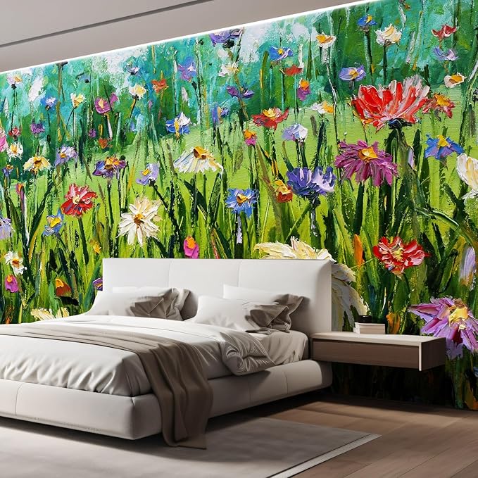 wall26 Wall Sticker/Wall Mural Wildflower Abstract, Not Peel and Stick, Non-Woven Wallpaper Decorative for Bedroom, Living Room, Office - 120x120 inches