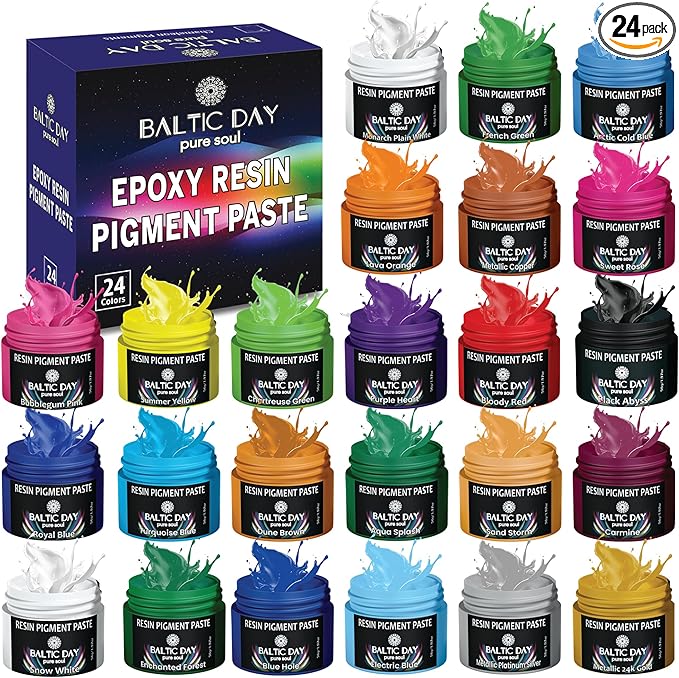 BALTIC DAY 24 Color Pigment Paste for Epoxy Resin Set – Opaque Epoxy Pigment, Epoxy Dye Paste & High Concentration Mica Powder for Resin Art, Jewelry, Tumblers, Coasters & Crafts