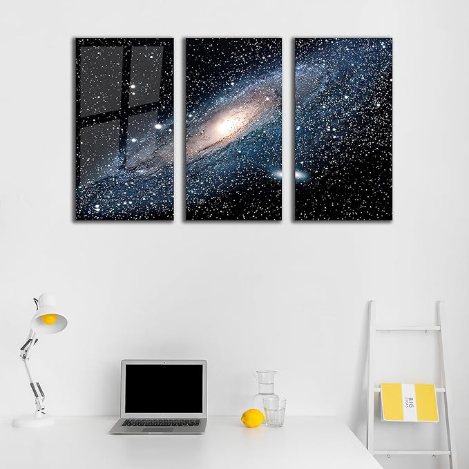SpiritualHands Andromeda Space Galaxy Glass Wall Art Painting for Living Room, Tempered Glass Modern Prints Decor, Large Vivid Color Panel for Bedroom, Kitchen, or Office