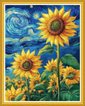 Hopeart Stamped Cross Stitch Kits for Beginner Embroidery Kits for Beginners Adults DIY 11CT Cross Stitch Patterns Needlepoint Kits Crossstitching Kits-Starry Sky Sunflower 16x20 inch