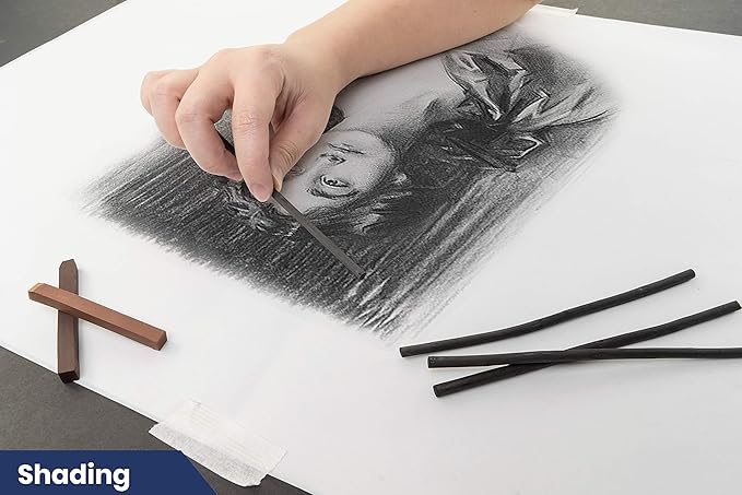 Pacific Arc Artist Vine Charcoal, Medium, Black 4 Charcoal Sticks for Drawing, Sketching, and Fine Art