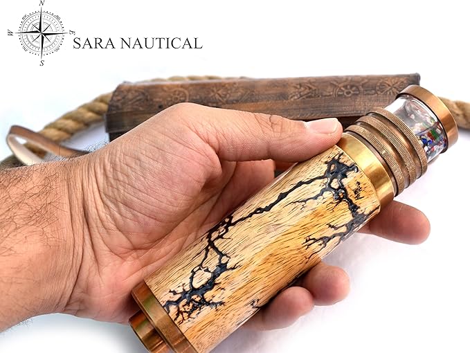SARA NAUTICAL Brass Kaleidoscope Gift for Everyone- Educational Vintage Collection | Birthday, Handcrafted Giant Etched Brass Lacquered Kaleidoscope, Oil Object Chamber Classic Kaleidoscope
