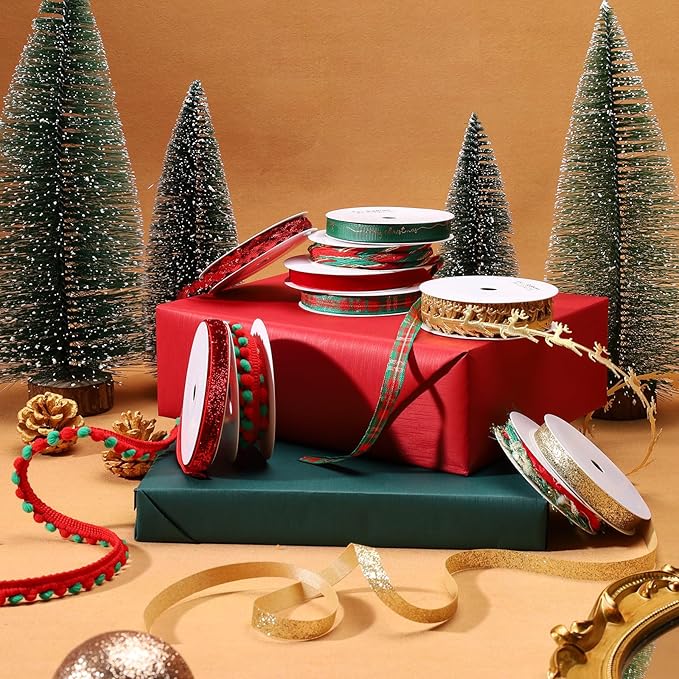 LaRibbons Christmas Ribbons for Crafts 10 Rolls Assorted Ribbon for Gift Wrapping, Hair Bows, DIY Crafts, Home Decor 47 Yards