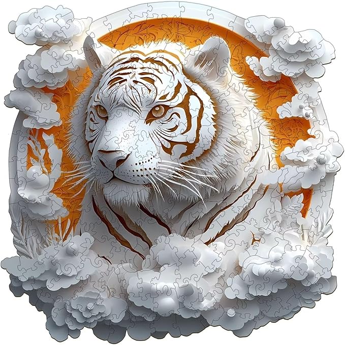 Wooden Puzzles Adults, 3D Paper Tiger Wooden Puzzles 200 Pieces, Unique Animal Shaped Wood Challenging Jigsaw Puzzles Gifts for Adults, 11.4x11.4in