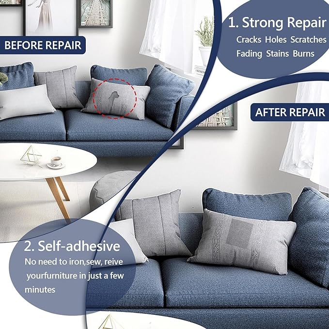 Canvas Repair Patch, 35X79 Inch Strong Sticky Fabric Repair Tape, Self-Adhesive Fabric Patch for Sofas, Tote Bags, Clothing, Car Seats, Furniture (White, 35X79 Inch)