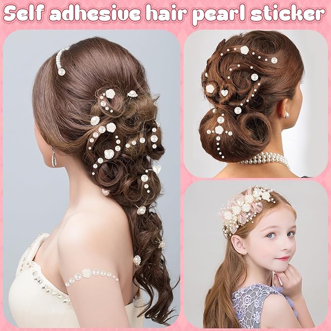 4366 PCS Self Adhesive Pearl Stickers，Pearl Stickers for Crafts Kids，Assorted Sizes & Shape Stick on Pearls for Hair, Face, Makeup, Eye 3mm/4mm/5mm/6mm/8mm/10mm/Rose/Heart Shape