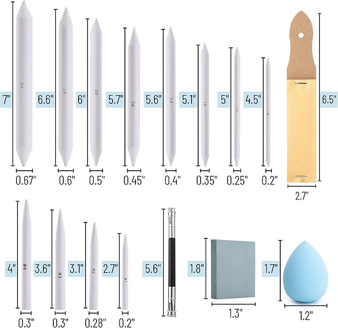Mr. Pen- Blending Stump, 33 pcs, Blending Stumps for Drawing, Shading Pencils for Sketching, Blending Pencil, Tortillions, Sandpaper Sharpeners, Pencil Extension Tool, Kneaded Eraser, Rub Sponge