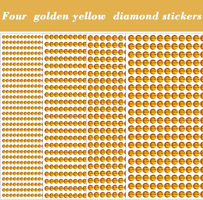 1799 Pcs 4 Sheets Rhinestone Stickers 3/4/5/6 mm Self Adhesive Rhinestones Gems for Face Eyes Makeup Hair Body (gold-3/4/5/6mm)