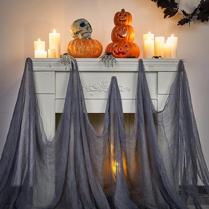 Boao Halloween Cheese cloth 39.37 x 393.7 Inch Gray Cheesecloth Roll for Crafts Large Cotton Muslin Gauze Fabric for Halloween Outdoor & Indoor Spooky Decoration