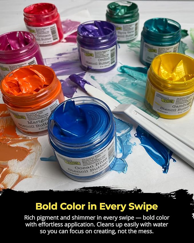 The Crafter's Workshop Stencil Butter - Formal Acrylic Paint Set - Boutique Metallic Texture Paste for Art, Canvas, Journals, & Cards - 4 x 2oz Jars