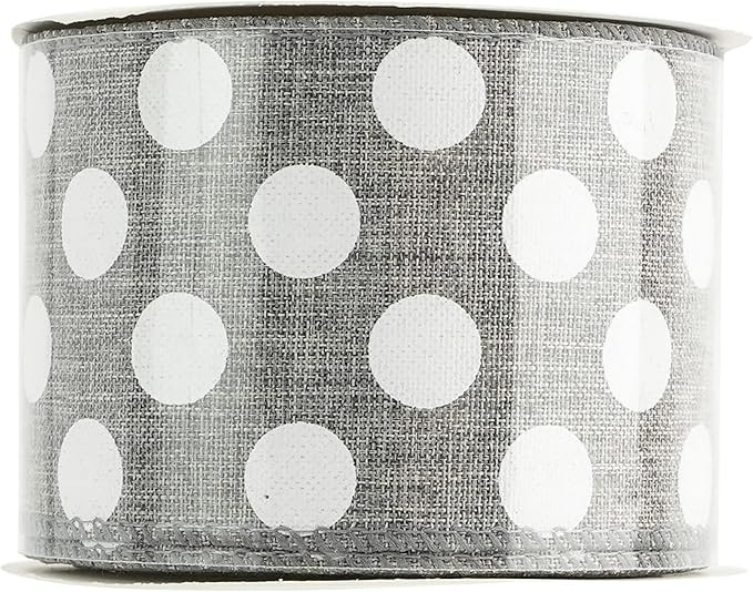 MEEDEE Polka Dots Burlap Ribbon - 2.5 Inch Wired Ribbon for Baby Shower, Farmhouse Decor, Elephant Wreath, Cakes - 10 Yards