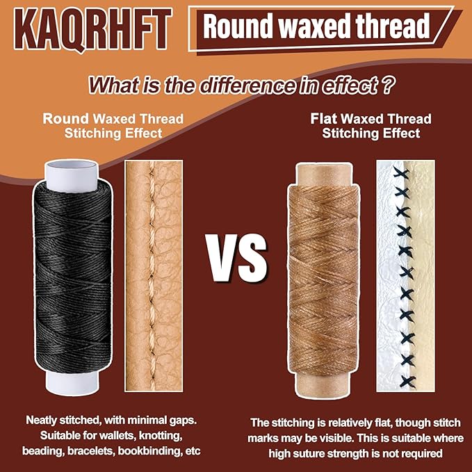 0.8 mm 54 Yards Round Waxed Thread for Leather Sewing, Leather Thread Wax String for Sewing, Stitching, Bookbinding, Bracelet, Braiding (Black)