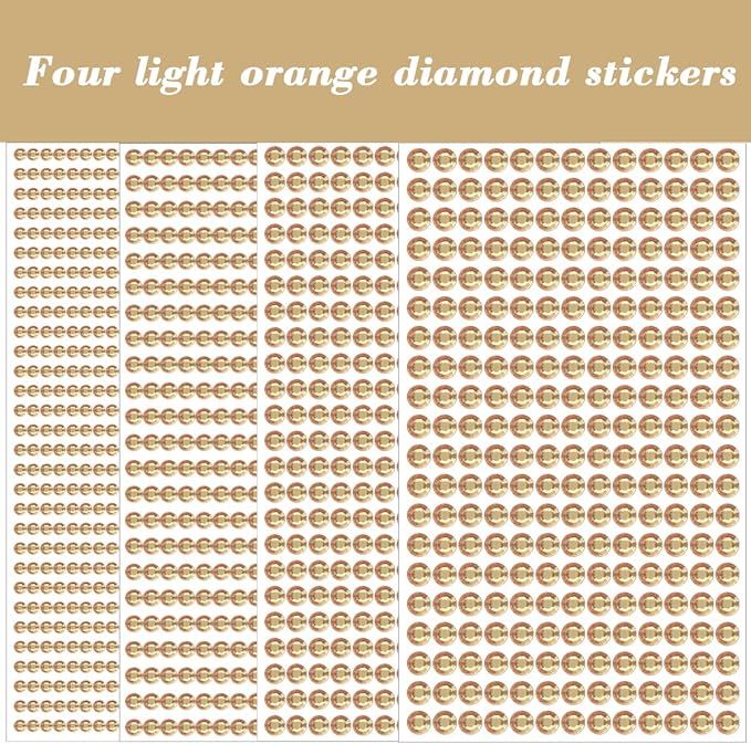 1799 Pcs 4 Sheets Rhinestone Stickers 3/4/5/6 mm Self Adhesive Rhinestones Gems for Face Eyes Makeup Hair Body (Light orange-3/4/5/6mm)