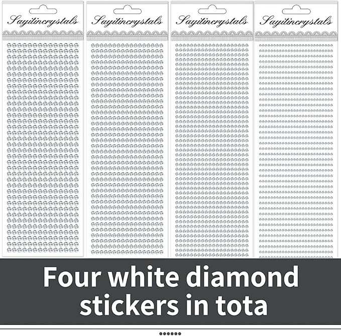 3090 Pcs 4 Sheets Rhinestone Stickers 3/4/5/6 mm Self Adhesive Craft Rhinestones Gems for Face Eyes Makeup Hair Body (White-3/4/5/6mm)