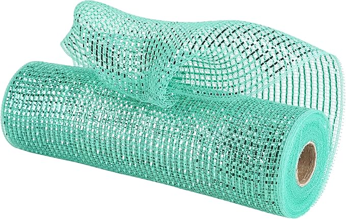MEEDEE Mint Green Deco Mesh 10 Inch Deluxe Wide Foil Metallic Xmas Mesh Christmas Tree Ribbon Peppermint Mesh Ribbon for Christmas Tree, Wreaths, Garland, Gift Wrapping, Bows Making (30 Feet)