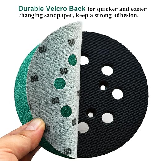 5-Inch 8-Hole Wet Dry Sanding Discs 80 Grit, Polyester Film Backed Heavy-Duty Hook and Loop Sandpaper for Random Orbital Sander, 50-Pack