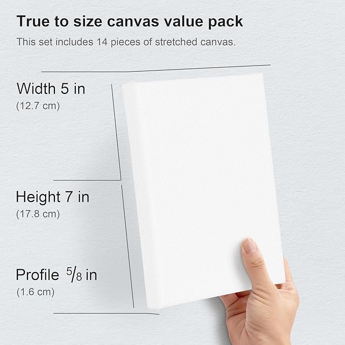 PHOENIX Stretched Canvas for Painting 5x7 Inch/14 Bulk Pack, 8 Oz Triple Primed 5/8 Inch Profile 100% Cotton White Blank Canvas, Small Framed Canvas for Oil Acrylic & Pouring Art