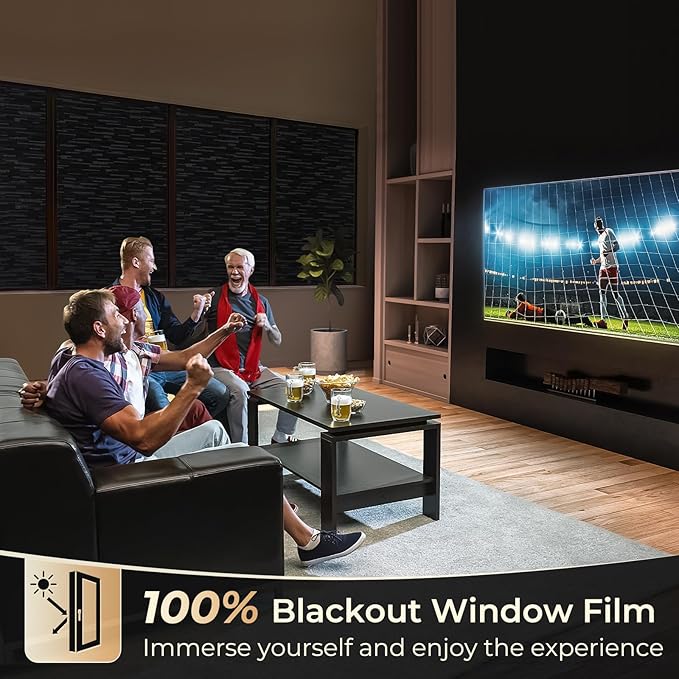 rabbitgoo Blackout Window Film, Sun Blocking Privacy Film for Room Darkening, Removable Black Out Vinyl Cover Tint for Home Day Sleep, Anti-UV Frosted Glass Clings, Black, 35.4 x 78.7 Inches
