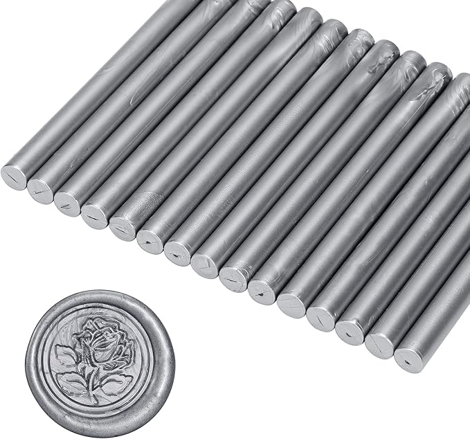 Yoption 15 Pieces Glue Gun Sealing Wax Sticks for Wax Seal Stamp, Great for Wedding Invitations, Cards, Envelopes (Silver)