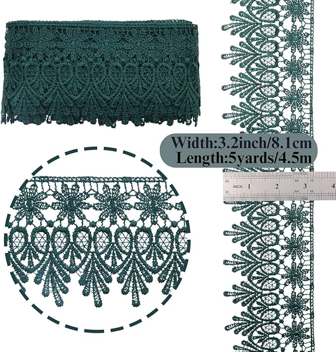 GXTIZAS Green Lace Trim 5 Yards Wide Venise Lace Ribbon Embroidered Edge Trim for Sewing Crafts Pillow Case
