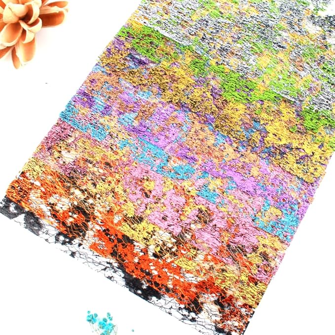 A5 Size Colorful Foil Textured Fabric Art Paper Scrapbooking Decorative, 10 Sheets Sparkle Metallic Lace Mesh for Crafts, Junk Journaling Supplies, Card Making, Collage