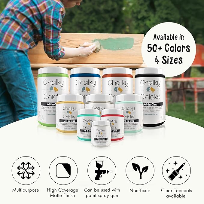 Chalky Chicks All-in-One Chalk Paint for Furniture or Cabinet - 4 Fl Oz - Matte Finish Buttermilk (White) for Metal, Wood Furniture Paint - No Sanding All-in-One for Home Decor & Crafts, USA Made