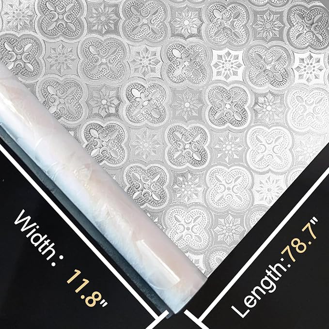 Window Privacy Film Decorative for Front Door, Bathroom Static Cling Stained Glass Sticker Opaque Heat Control UV Blocking Non-Adhesive for Home Windows 11.8x78.7inch
