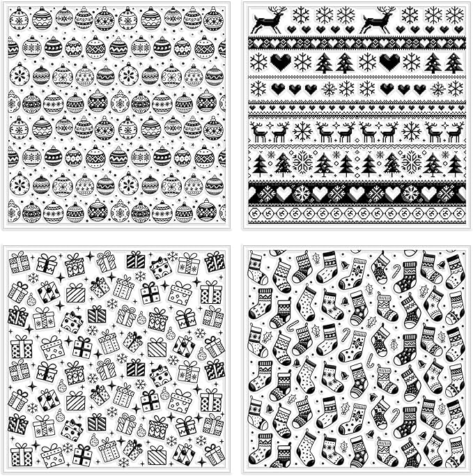 CHGCRAFT 4 Pcs Christmas Polymer Clay Texture Sheets Knitted Patterns Silicone Texture Stamp Snow Socks Clay Texture Mat Modeling Pattern Pad Sheets for Jewelry and Earrings Tools, 5.5x5.5 inch