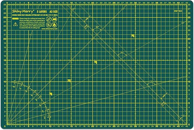 Self Healing Cutting Mat A3 12"x18" – Double Sided 5-Ply Craft Mat for Sewing, Quilting, Fabric, Scrapbooking – Green/Green