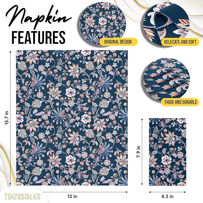 Trendables Floral Napkins for decoupage 100 Pcs 3 Ply floral paper napkins decorative Guest Towels Disposable Bathroom, Flower Design For Tea Party Decorations, Dinners & Weddings