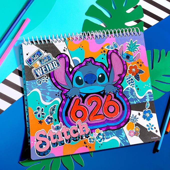 Fashion Angels Disney Stitch Color & Collage Design Set, Includes 15 Colorable Posters & 7 Sticker Sheets, Ideal Crafts Activity for Kids Ages 8 and Up