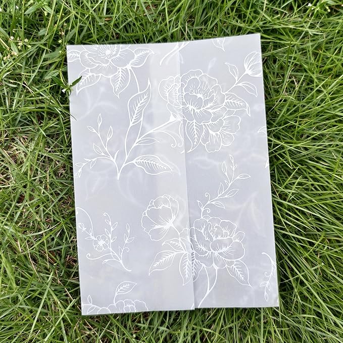 SWANGSA 50 Pack Vellum Jackets for 5x7 Invitations, Elegant White Rose Vellum Paper, 115GSM Translucent Invitation Sleeve Wraps for Wedding Bridal Baby Shower Birthday Envelopes