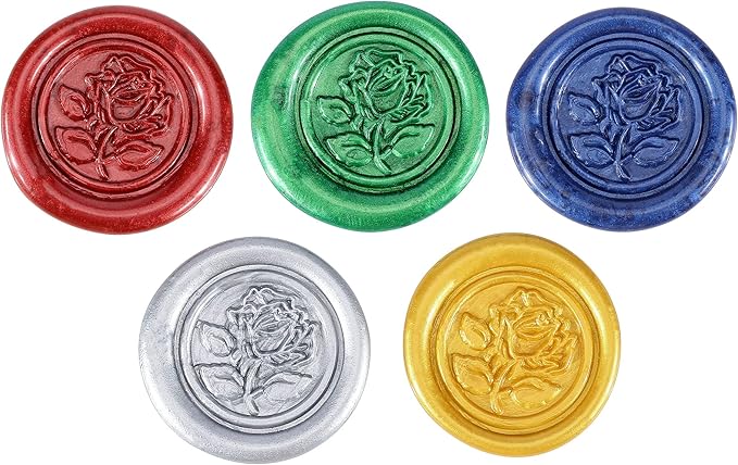 Yoption 5 Colors Sealing Wax Sticks, Vintage Totem Fire Manuscript Wax Seal Sticks with Wicks for Wax Seal Stamp (Gold+Silve+Red+Green+Blue)