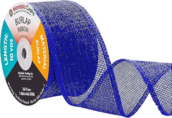 Mandala Crafts Royal Blue Burlap Ribbon 2.5 Inches Wide Jute Ribbons for Crafts - 20 Yds Roll Rustic Burlap Wrap Trim Ribbons for Wreaths Bows Wedding Party Decoration