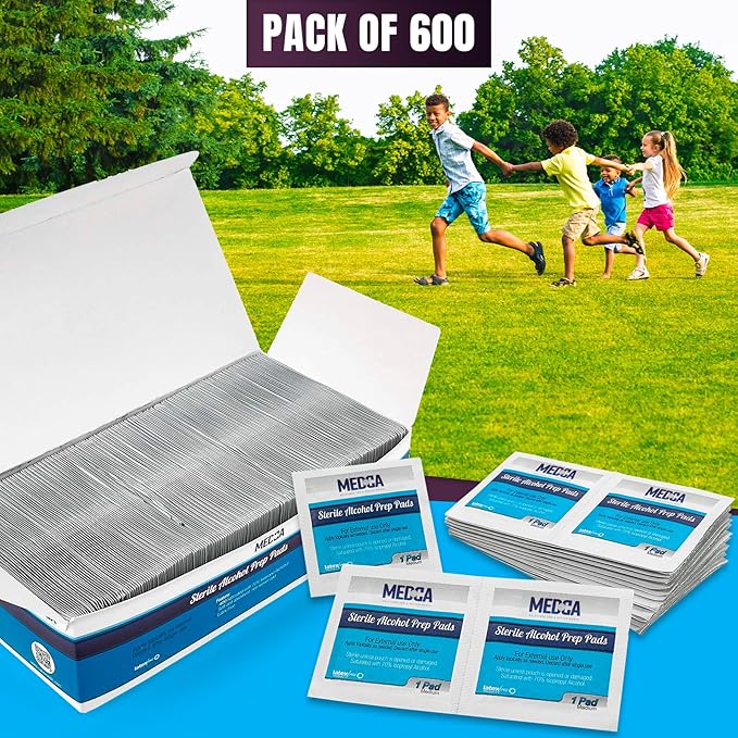 Alcohol Prep Pads - Box of 600, Saturated 70% Isopropyl Alcohol Wipes, Individually Wrapped Moistened Swab Pad, 2-Ply Cotton (Bulk Pack 600 Count)