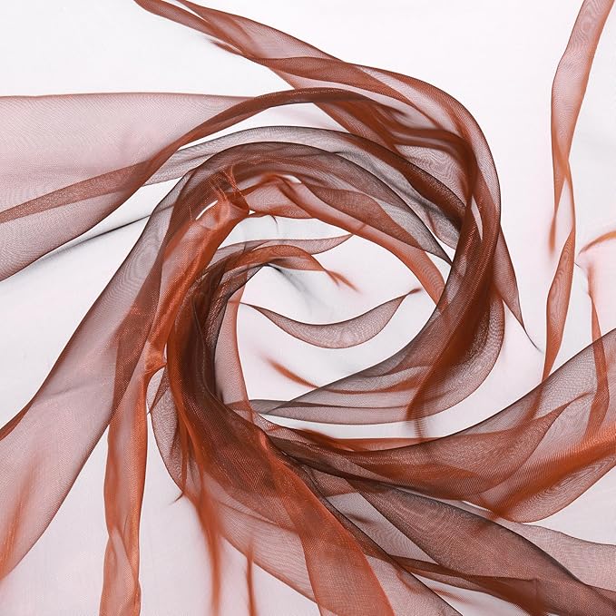 MECCANIXITY Iridescent Sheer Organza Fabric, 2 Yards x 59 Inches Solid Holographic Shiny Fabric Organza Cloth for Wedding, Curtains, Costume, Photo Background, Gradient Dark Coffee