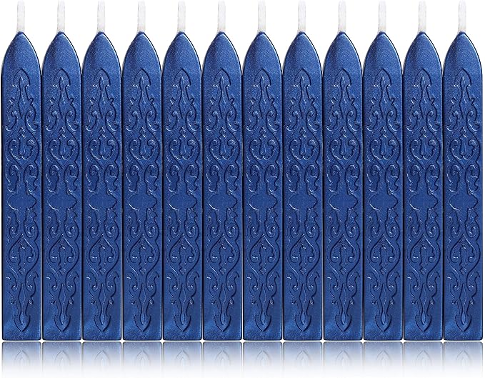 Yoption 12Pcs Sealing Wax Sticks with Wicks, Antique Blue Totem Fire Manuscript Seal Wax Sticks for Wax Seal Stamp (Blue)